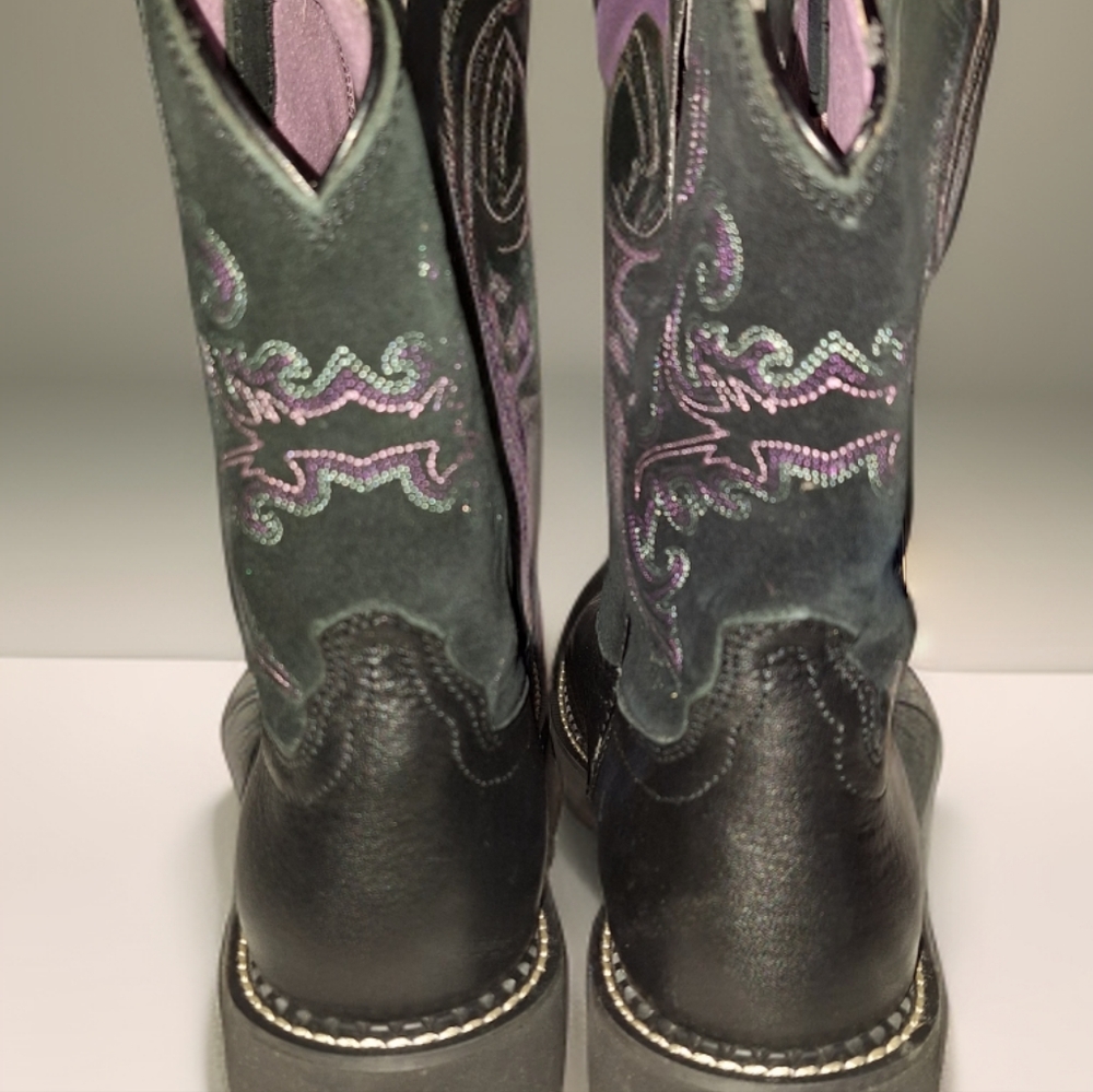 Ariat Women’s Fatbaby Black and Purple Suede Top Western Boots/Booties 9 - Picture 2 of 10